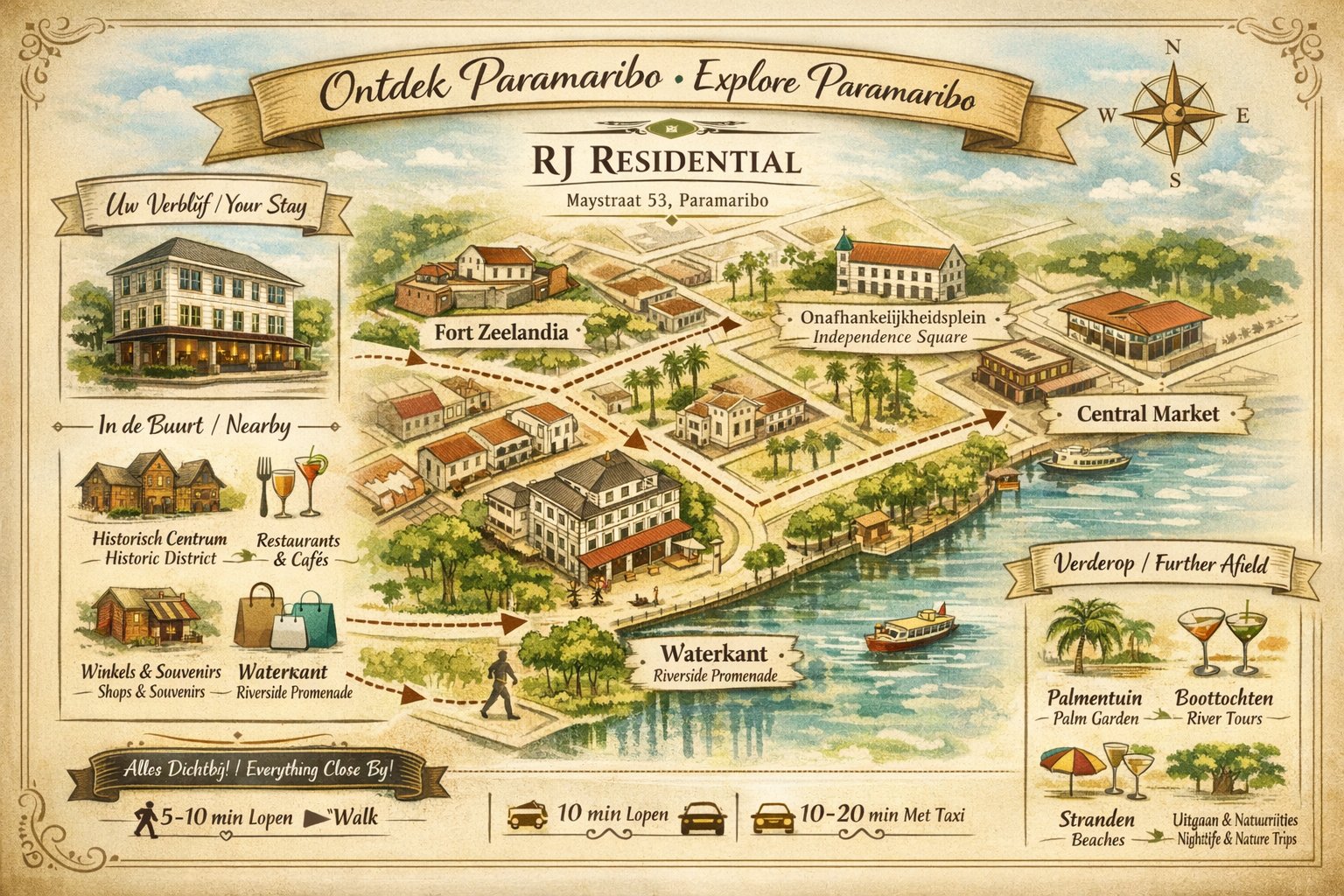 Kaart van Paramaribo omgeving RJ Residential